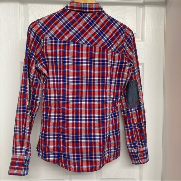 Volcom red plaid top with snaps - Picture 2 of 9